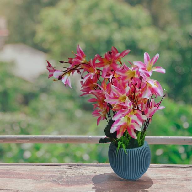 Hitech Sales Pink Lily Artificial Flower  with Pot