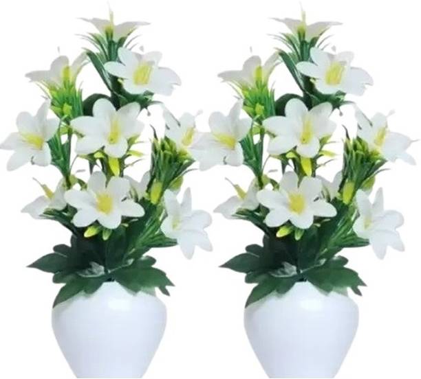आर्टपुश सफेद लिली नक़ली फूल पॉट के साथ