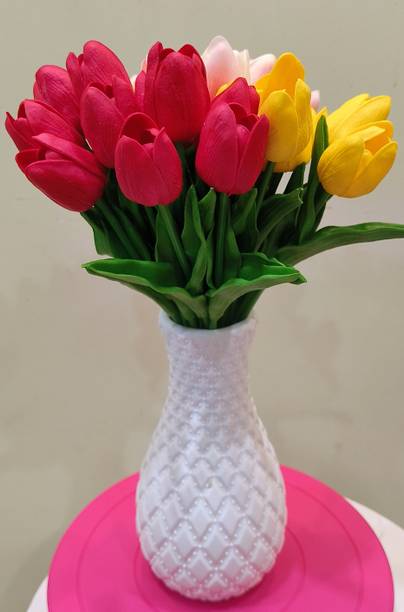 Mart E Aarambh Artificial Tulip Flower Bunch for Home Décor | Table Decoration Center Piece Multicolor Tulips Artificial Flower