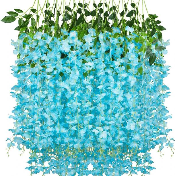 FloraHouse Blue Wisteria Flowers Garland Artificial Flowers for Home Décor PACK OF (12) Multicolor Westeria Artificial Flower