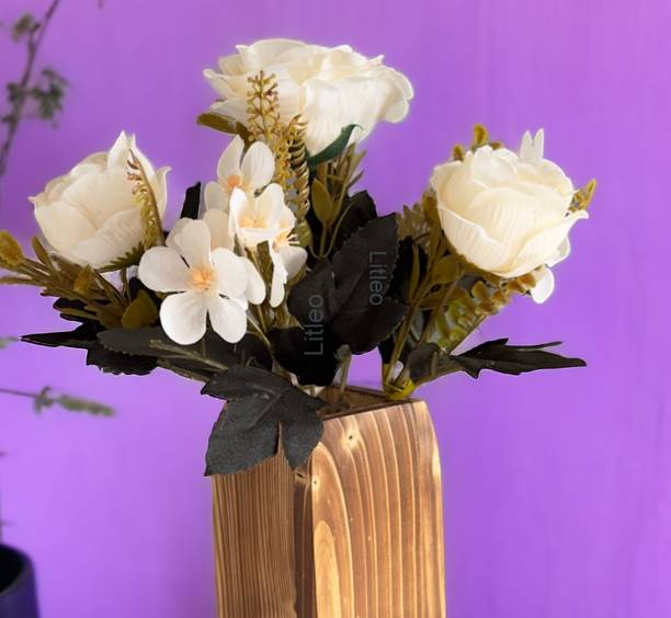 Litleo Decorative for Home Decor,Bouquets,Bedroom,Living Room (Without Vase) White Dried Sticks, Hydrangea Artificial Flower