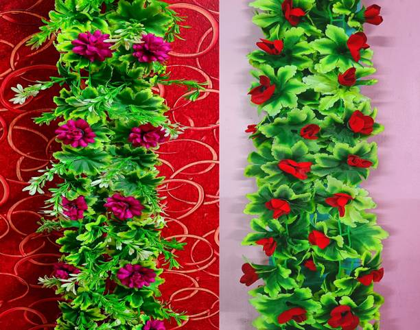 Dynamic Retail Global Artificial Hanging Flowers Plant Garlands Chain for Home Decoration Green Rose, Dahalia Artificial Flower