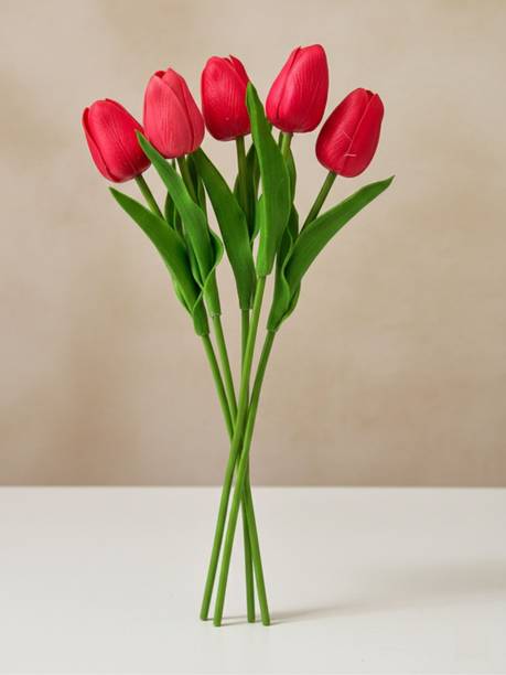 Artsy Lifelike Faux Tulips for Living Room, Table, and Gifting, Craft, Red Red, Green Tulips Artificial Flower