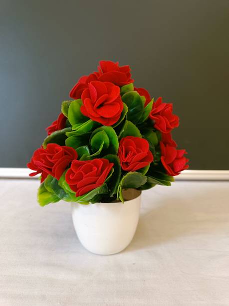 krishvantra Red Rose Artificial Flower  with Pot
