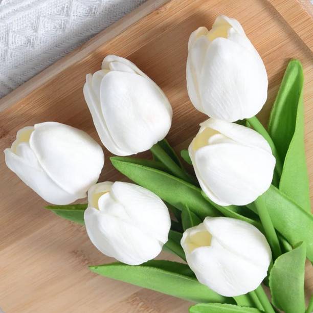 BLACKPARI Artificial flower White Tulips Artificial Flower