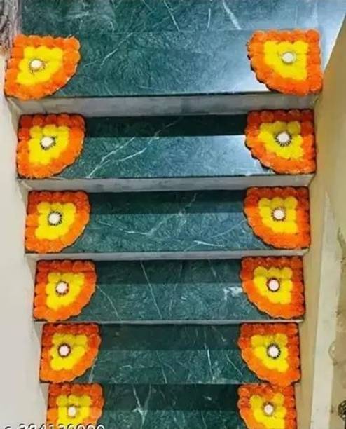 NISHA KREATIONS MDF Base For Home Decoration Yellow, Orange Marigold Artificial Flower