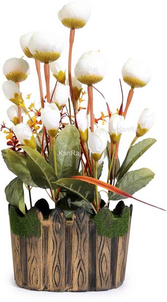 HOF DECO White Tulips Artificial Flower with Pot