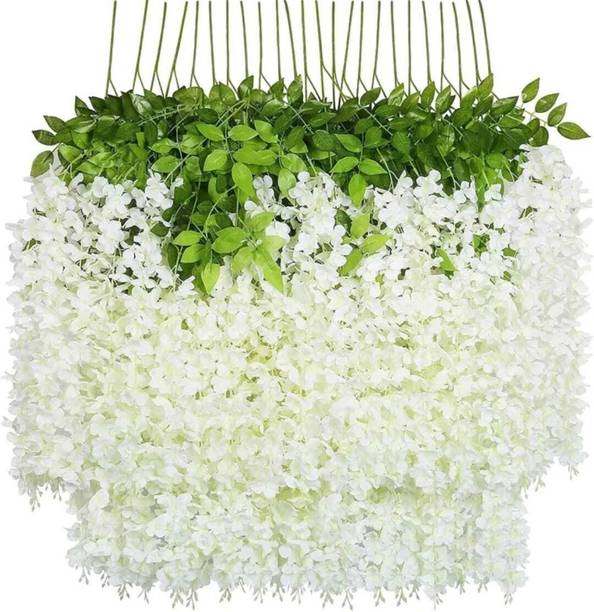STORE22 Artificial Wisteria Vine Fake Wisteria Hanging indoor& outdoor decoration. White, Green Westeria Artificial Flower