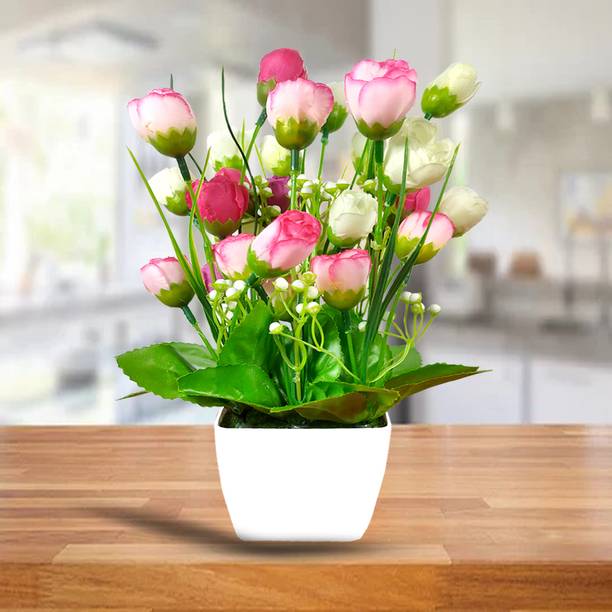 indian studio zahid Artificial Flower With Pot Multicolor Tulips Artificial Flower  with Pot