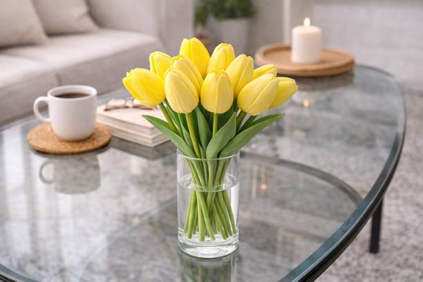 GREEN BAGEECHA Tulip Bouquet for Home Decor | Decorative Flowers for Room,& Wedding Decoration Yellow Tulips Artificial Flower