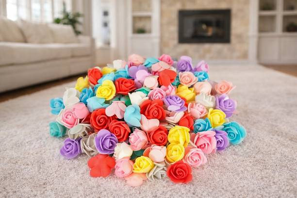 Floroom Multicolor Artificial Foam Rose Flowers – Decorative Craft Roses Multicolor Rose Artificial Flower  with Pot