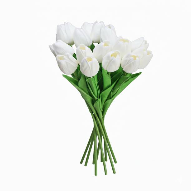 GREEN BAGEECHA Premium Artificial White Tulip Bouquet – for Home, Office & Gifting White Tulips Artificial Flower