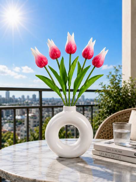 Pink Olive Stylish Tulip Flower Vase for Modern Home Interior Decoration Pink Tulips Artificial Flower
