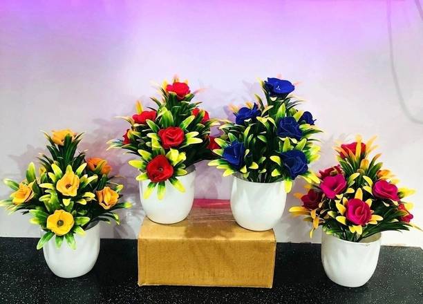 IGOODCO artificial flowers Stylish Looking Mix Color Decorative Piece Rose Flower Set Multicolor Camellia Rose Artificial Flower  with Pot