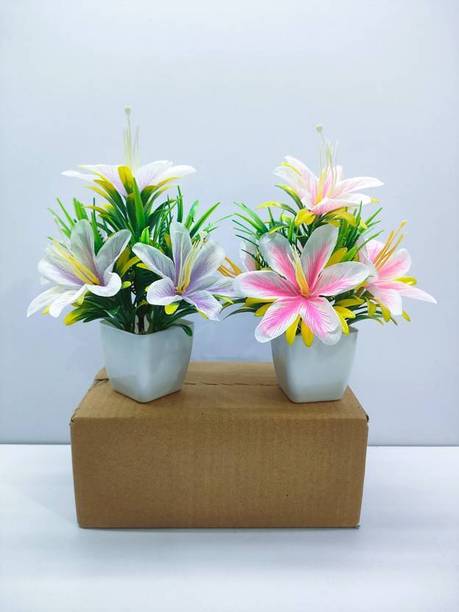 NERAPI Attractive Design Multicolor Bonsai Lily Flower Plant Perfect Decorative Piece | Multicolor Lily Artificial Flower  with Pot