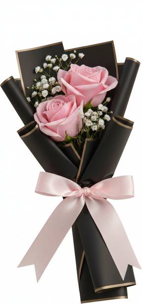 Fleur Buddy Romantic Bliss Rose Bouquet Pink, Black Rose Artificial Flower