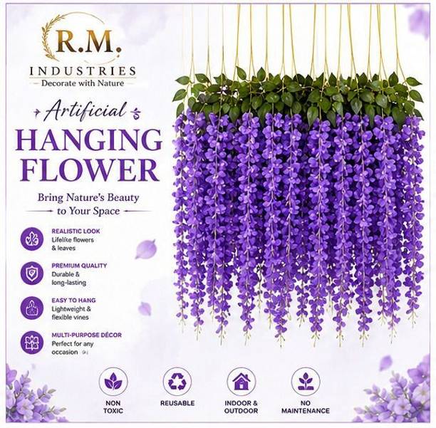 R.M. INDUSTRIES Premium Artificial Wisteria Hanging Flower Purple Westeria Artificial Flower