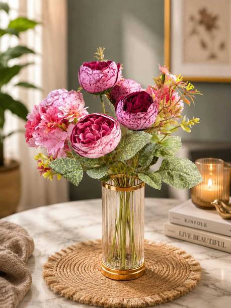 राइम Artificial Mixed Flower Bouquet with Pink Peony Without Vase गुलाबी पीअनी नक़ली फूल
