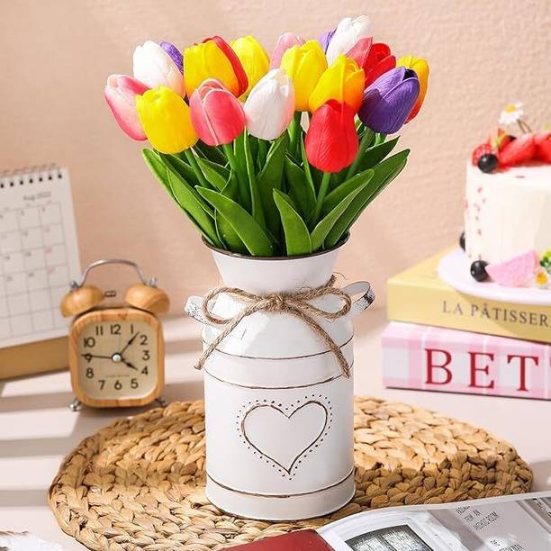 BLEOM Multicolor, Yellow, Red, Pink, Blue Tulips Artificial Flower