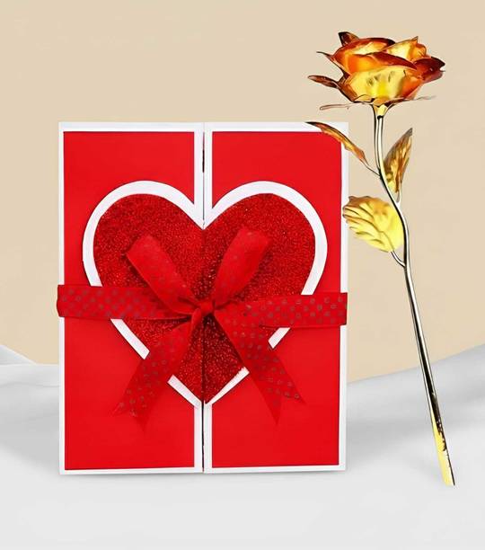 LoveGift Golden Rose Gift with Love Greeting Card | Romantic Gift for Girlfriend Yellow Rose Artificial Flower