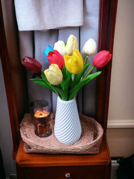 ALIZA Multicolourtulip10 Multicolor, Red, Maroon, Blue, Yellow, White, Pink Tulips Artificial Flower