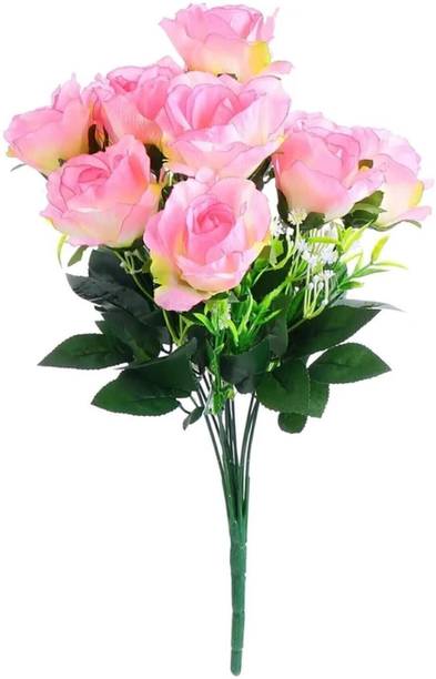 MIFADECOR Artificial Rose Flowers Bunches for Vase 7 Flower Heads (12 inch) Pink Rose Artificial Flower