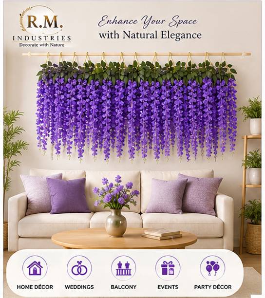 R.M. INDUSTRIES Artificial Wisteria for Wedding Party Home Decor Pack of 12 Purple Westeria Artificial Flower