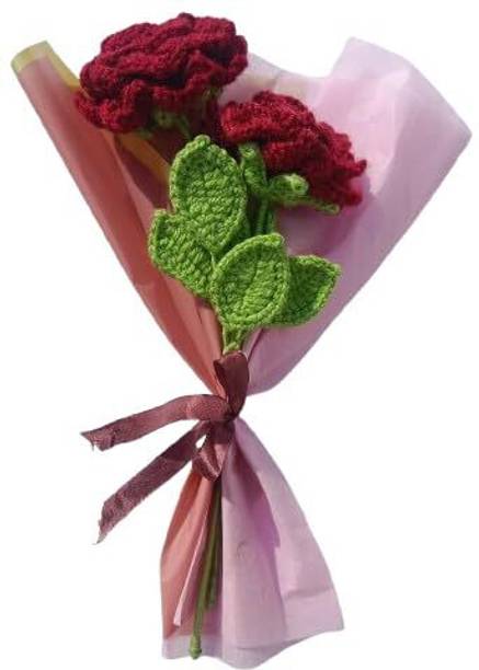 byyournaaz rose bouquet Red, Green Rose Artificial Flower