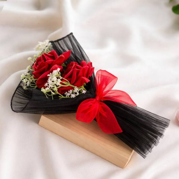 Satyam Kraft 1 Pcs Artificial Rose Flower Bouquet for Home Decor,Valentine,Him/Her|Pack of 1 Black Rose Artificial Flower