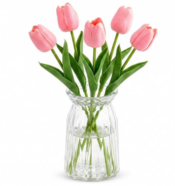 DecorLeaf DecorLeaf Decorative Artificial Tulips Flowers for Vase Pot Home Decorations Pink Tulips Artificial Flower