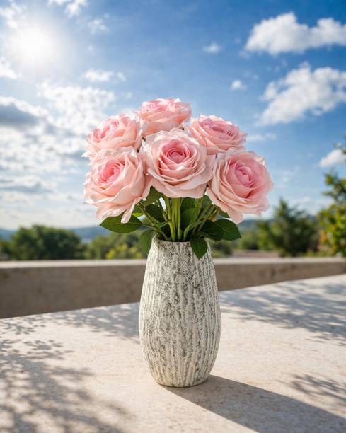 Pink Olive Artificial Real Look Pink Rose – Dual Tone Roses for Vase & Home Decor Pink, Green Rose Artificial Flower