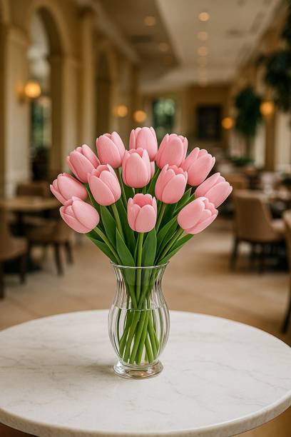 Ikko Tulip Bunch for Vase & Home Decorations, Lily For Living Room Corner Table Pink Tulips Artificial Flower
