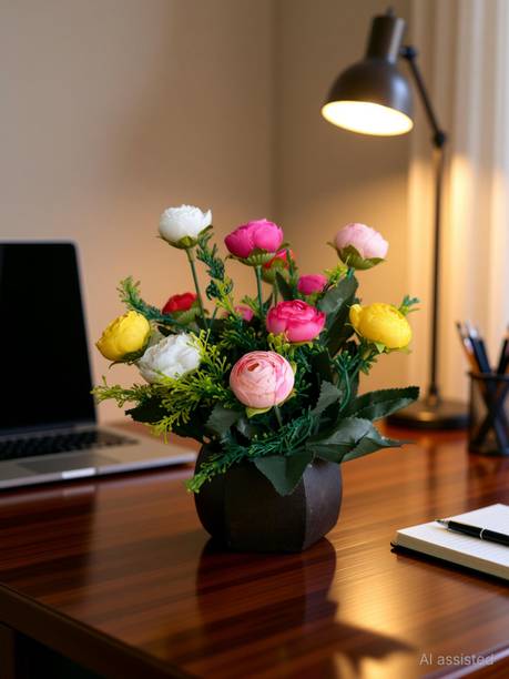 Litleo Wooden handmade Perfect Home Office Gift Elegant Décor Delight Multicolor Peach Blossom Artificial Flower  with Pot