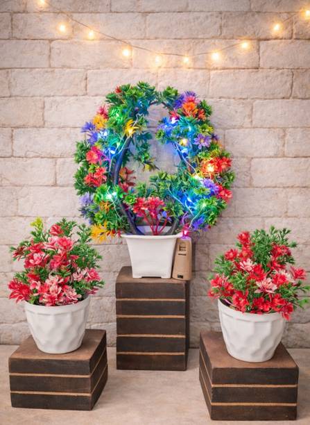 FRONX FLOWER Artificial Flower Multicolor With Pot For Home ,Office And Garden Decor Pack Multicolor, Red Wild Flower Artificial Flower  with Pot