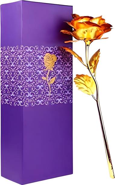 LoveGift Golden Rose Gift Set with Premium Gift Box | Valentine Day Gift for Girlfriend Gold Rose Artificial Flower