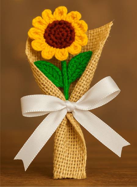 Dristi enterpises Crochet Sunflower Bouquet Yellow Sunflower Artificial Flower