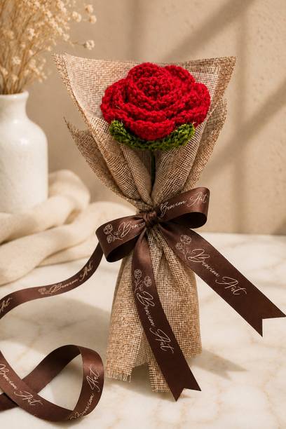 Brovion Art Crochet Rose Bouquet – Handmade Crochet Flower | Artificial Rose Gift Decor Multicolor Rose Artificial Flower