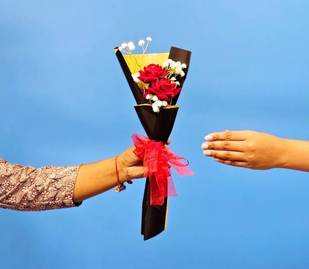 prajna "1 Pcs Multicolor Rose Valentine Bouquet for Gifting (33 cm, Pack of 1)" Multicolor Rose Artificial Flower