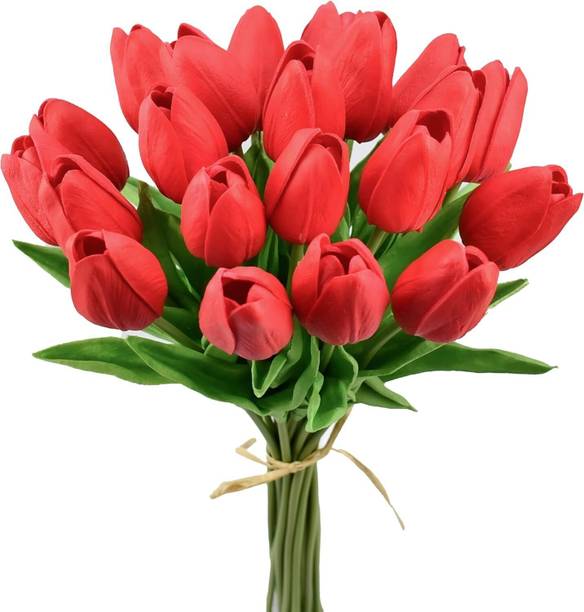 Shivdhara Craft 5 Piece Artificial Tulip Flowers Red for Vase Home Decor Flower Bunch Red Tulips Artificial Flower