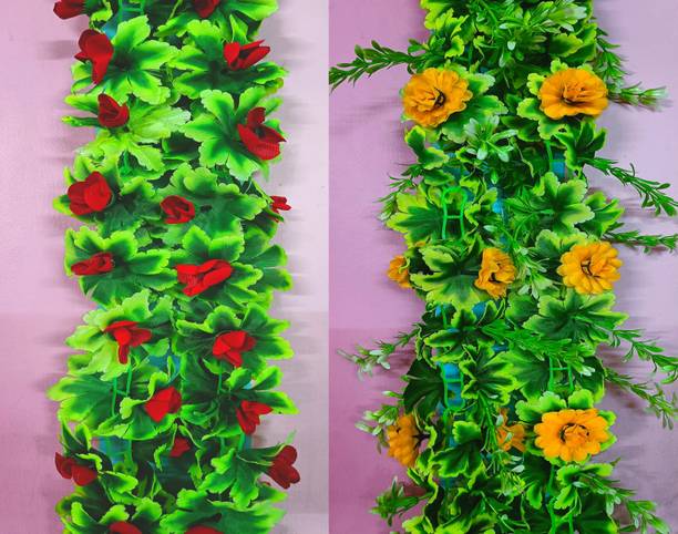 Dynamic Retail Global Artificial Hanging Flowers Plant Garlands Chain for Home Decoration Green Rose, Dahalia Artificial Flower