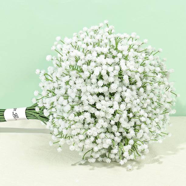 Nimkar's 3 Pcs Gypsophila Faux White Flowers Fake Baby Breath Real Touch Flowers Bouquets White Gladiolus Artificial Flower