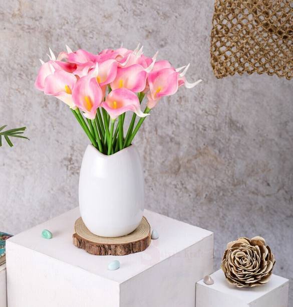 Satyam Kraft Artificial Flower Rubber Lily Sticks for Bouquet Decoration, DIY Artificial Garland Supplies Lilly Flower Sticks 10 Sticks (Pink) Pink Lily Artificial Flower
