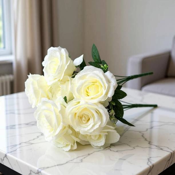 SINGH HELT Premium Artificial White Roses Bunch White Daisy Artificial Flower