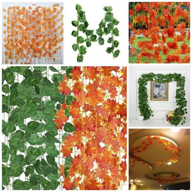 aksharblast Artificial Garland Money Leaves Pack of 1 in to 6 pic in 6 to 12 pic. Strings Green, Orange Tulips Artificial Flower