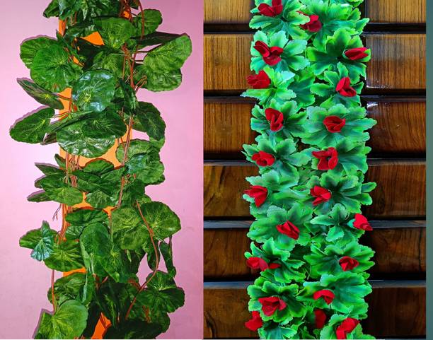Dynamic Retail Global Artificial Hanging Flowers Plant Garlands Chain for Home Decoration Green Rose, Dahalia Artificial Flower