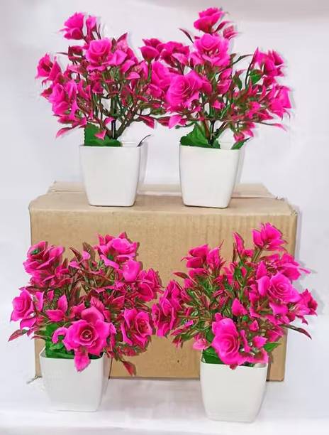 JMG Enterprises Pink Rose Artificial Flower  with Pot