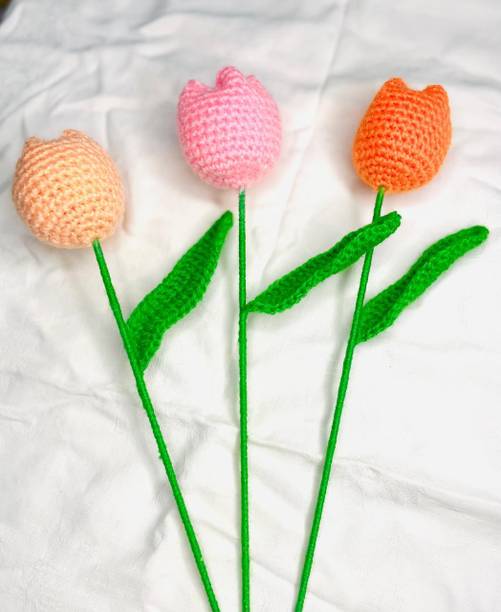 KINZEH Artificial Tulip Decorative Floral Accent for Home Office Pack of-1 Multicolor Tulips Artificial Flower