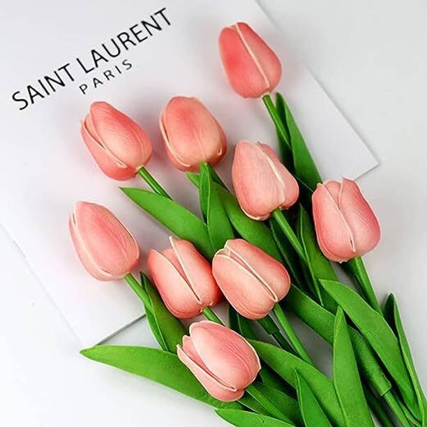 Satyam Kraft 5 Pcs Artificial Tulip Flower for Home Decorations Clear Tulips Artificial Flower