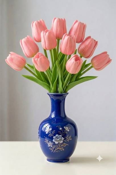 RREnterprises 5 Artificial Pink Flowers for Diwali & Home Decor (No Vase) Pink Tulips Artificial Flower