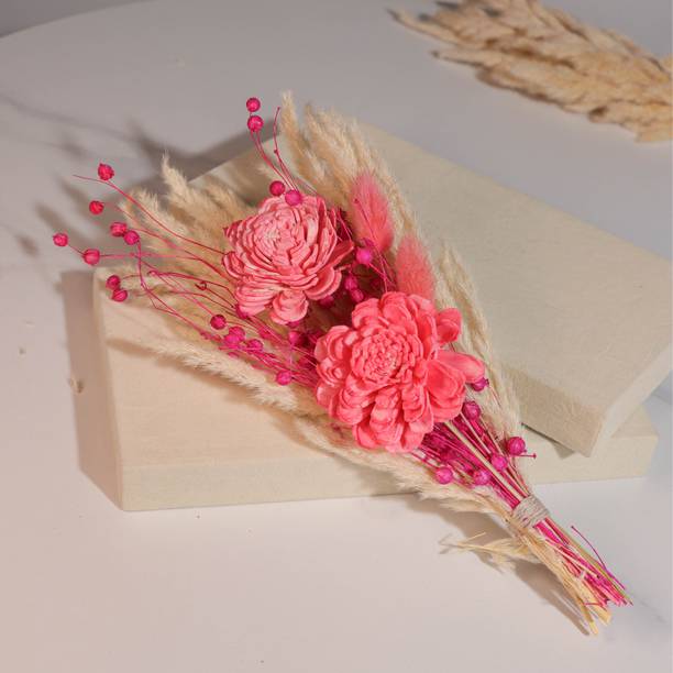 Art Street Dried Pampas Grass and Pink Artificial Flowers Bouquet Boho Dried Flower Beige, Pink Dried Sticks, Rose Artificial Flower